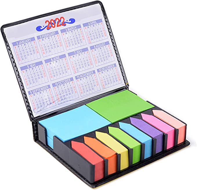 Set of sticky notes and book tabs in a plastic case