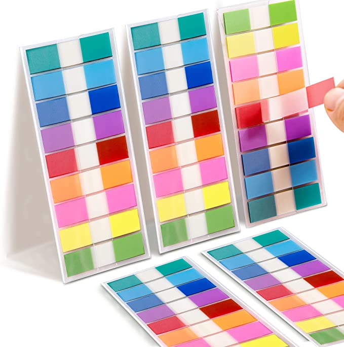 Picture of a large set of brightly colored book tabs