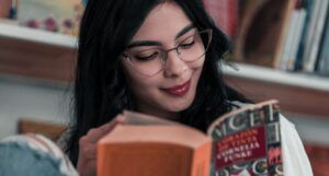 closeup image of a person reading
