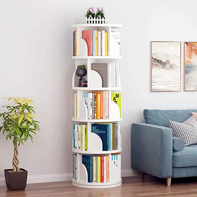 White rotating bookshelf