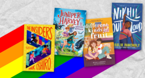 a collage of the book covers listed emerging from a rainbow